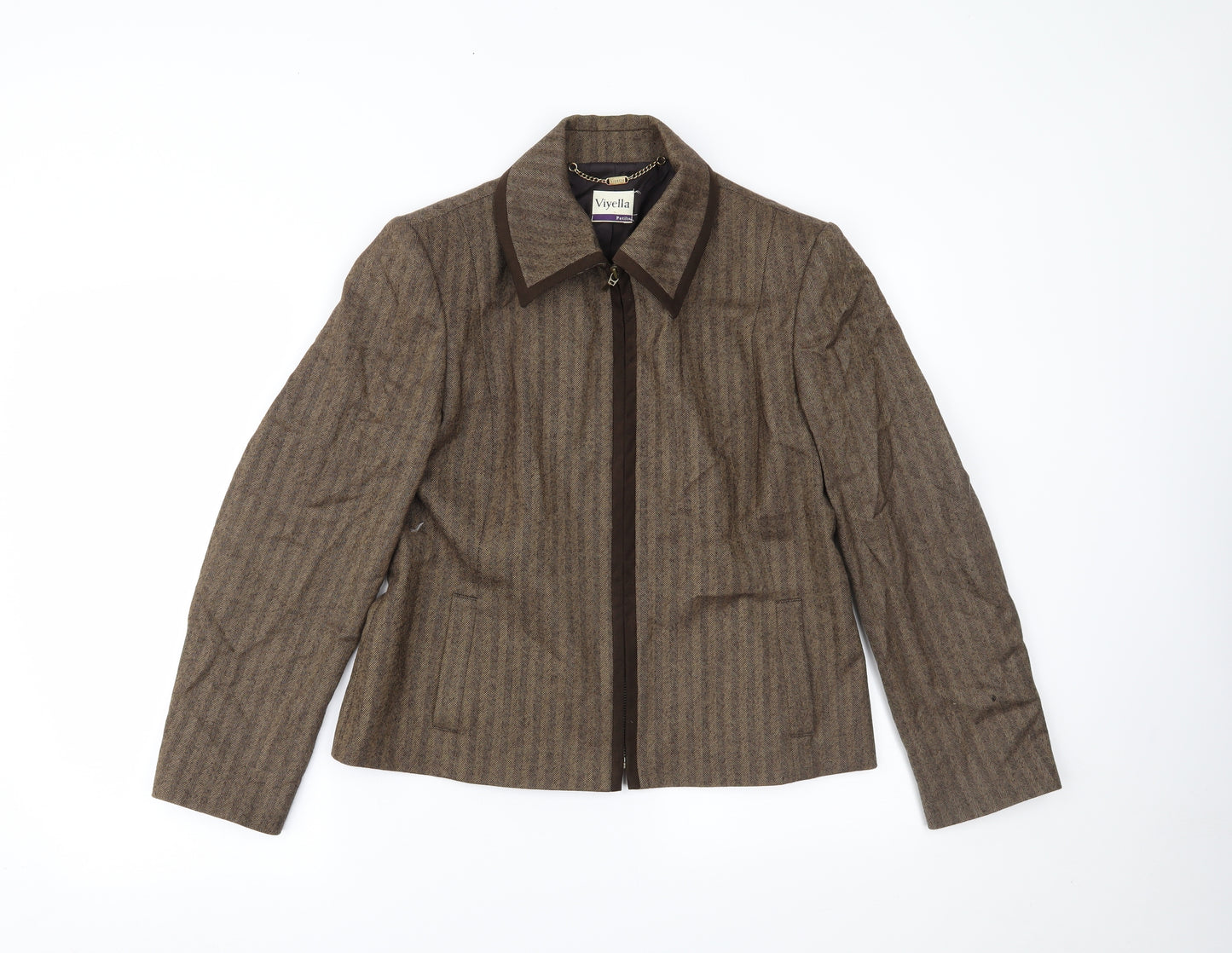 Viyella Womens Beige Striped  Jacket Blazer Size 12