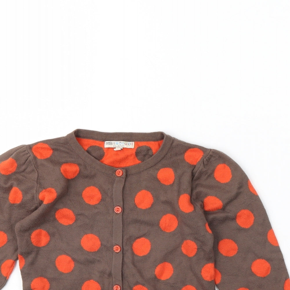 m&s Girls Brown Polka Dot  Cardigan Jumper Size 5 Years