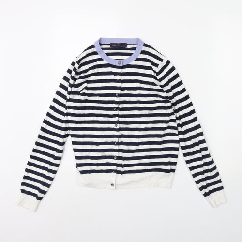 m&s Womens White Striped  Cape Jumper Size 14
