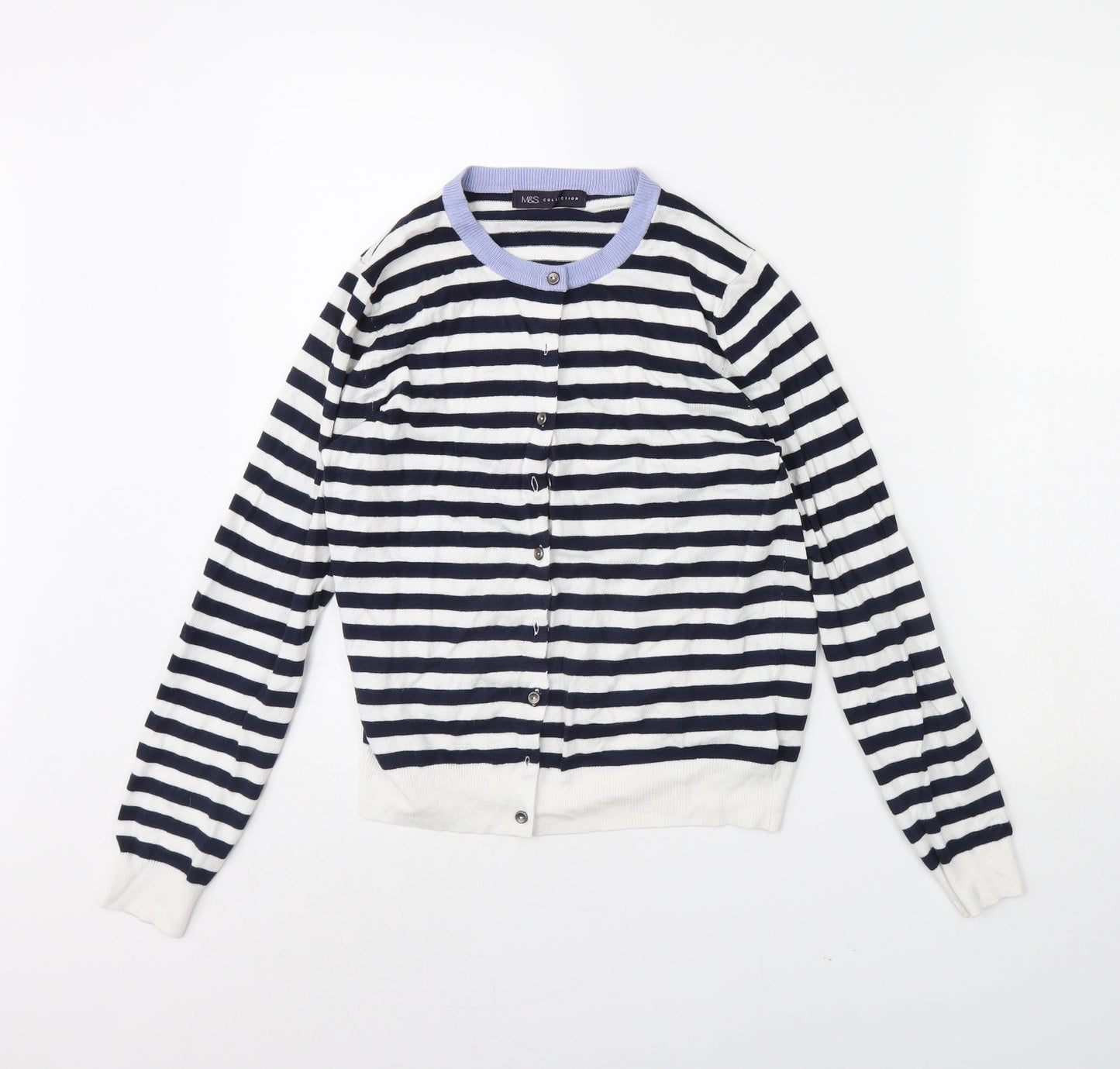 m&s Womens White Striped  Cape Jumper Size 14