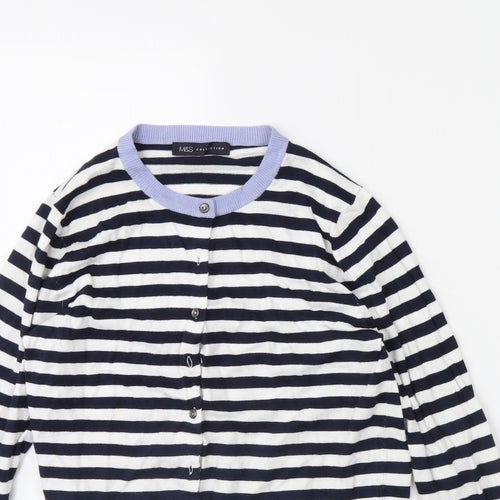 m&s Womens White Striped  Cape Jumper Size 14