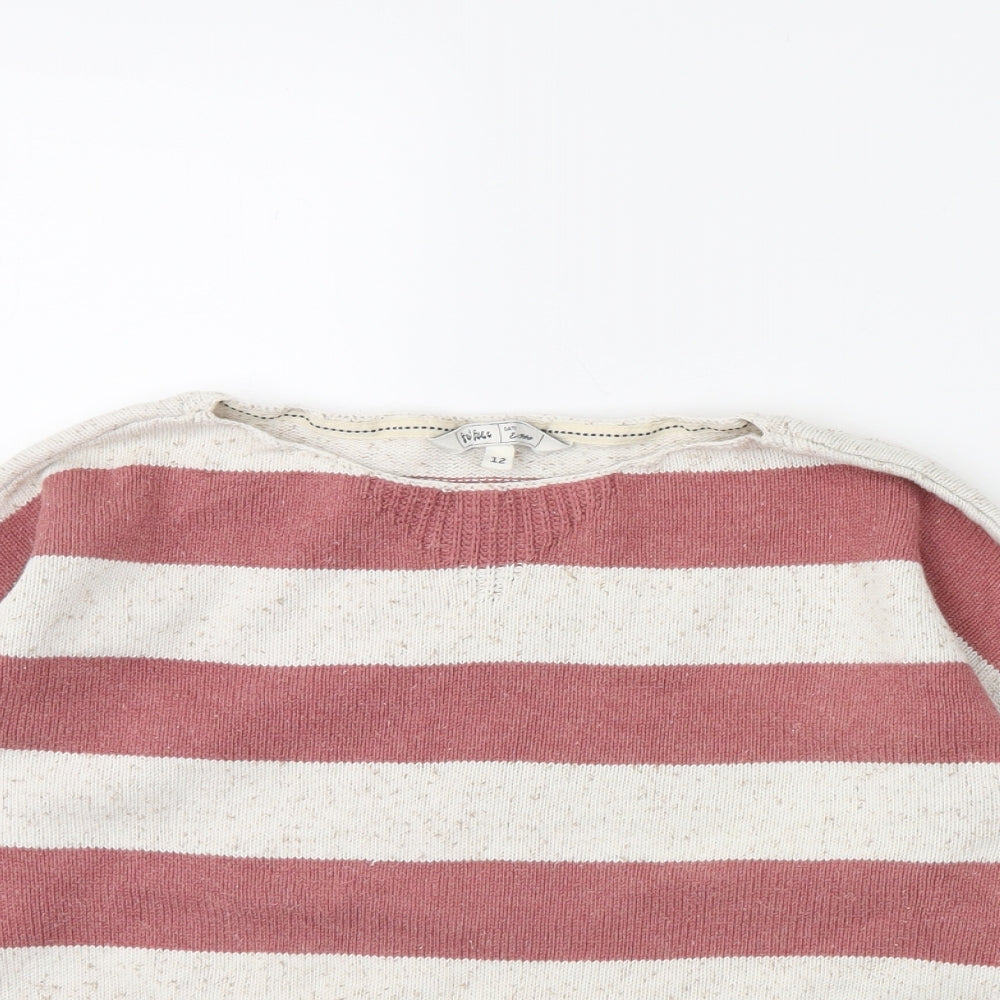 Fat Face Womens White Striped  Pullover Jumper Size 12