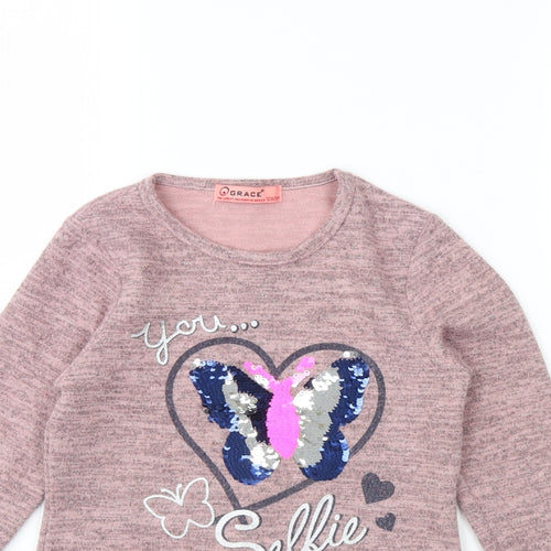 Grace Girls Pink   Basic T-Shirt Size 8 Years  - Butterfly