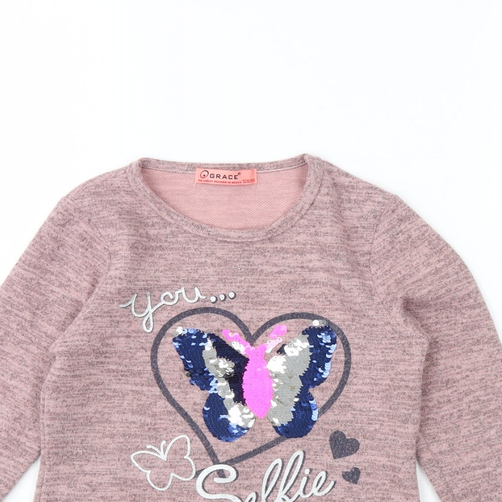 Grace Girls Pink   Basic T-Shirt Size 8 Years  - Butterfly