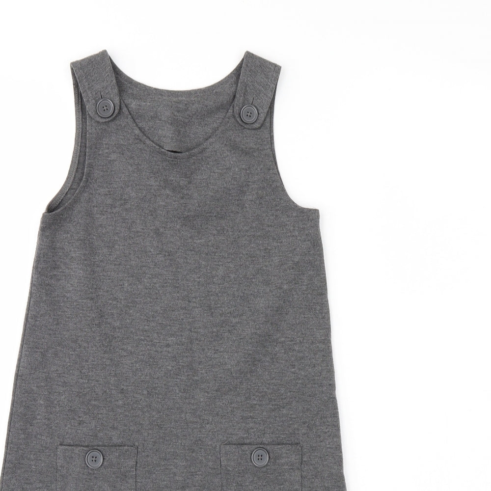Pep & co Girls Grey   Pinafore/Dungaree Dress  Size 7 Years  - School