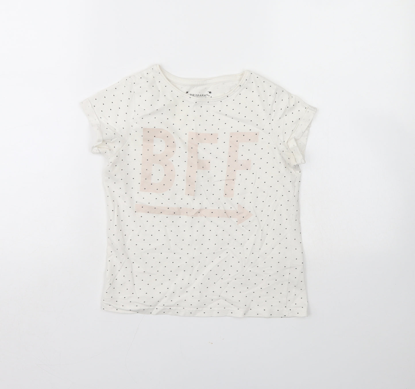 Primark Girls White Polka Dot  Basic T-Shirt Size 8 Years  - BFF
