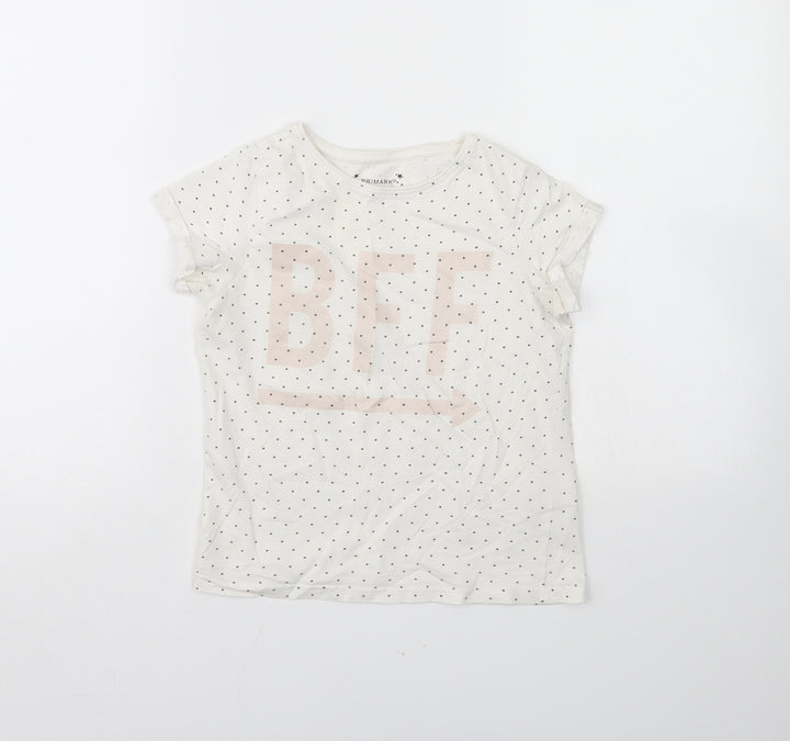 Primark Girls White Polka Dot  Basic T-Shirt Size 8 Years  - BFF