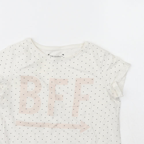Primark Girls White Polka Dot  Basic T-Shirt Size 8 Years  - BFF