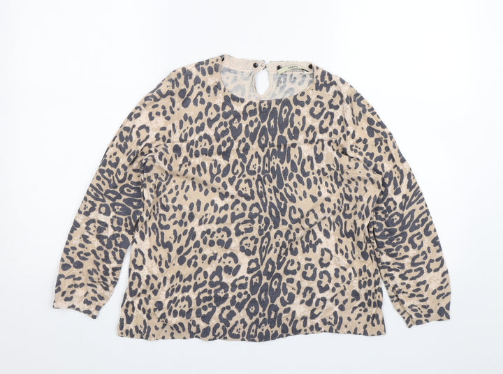 Oasis Womens Beige Animal Print Pullover Jumper Size S