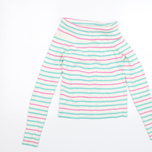 Nextgen Club Girls White Striped  Pullover Jumper Size L