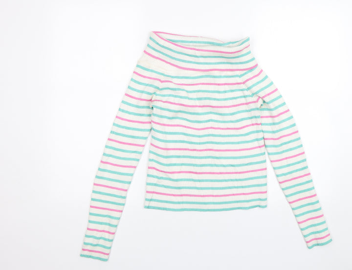 Nextgen Club Girls White Striped Pullover Jumper Size L