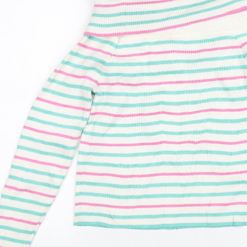 Nextgen Club Girls White Striped  Pullover Jumper Size L