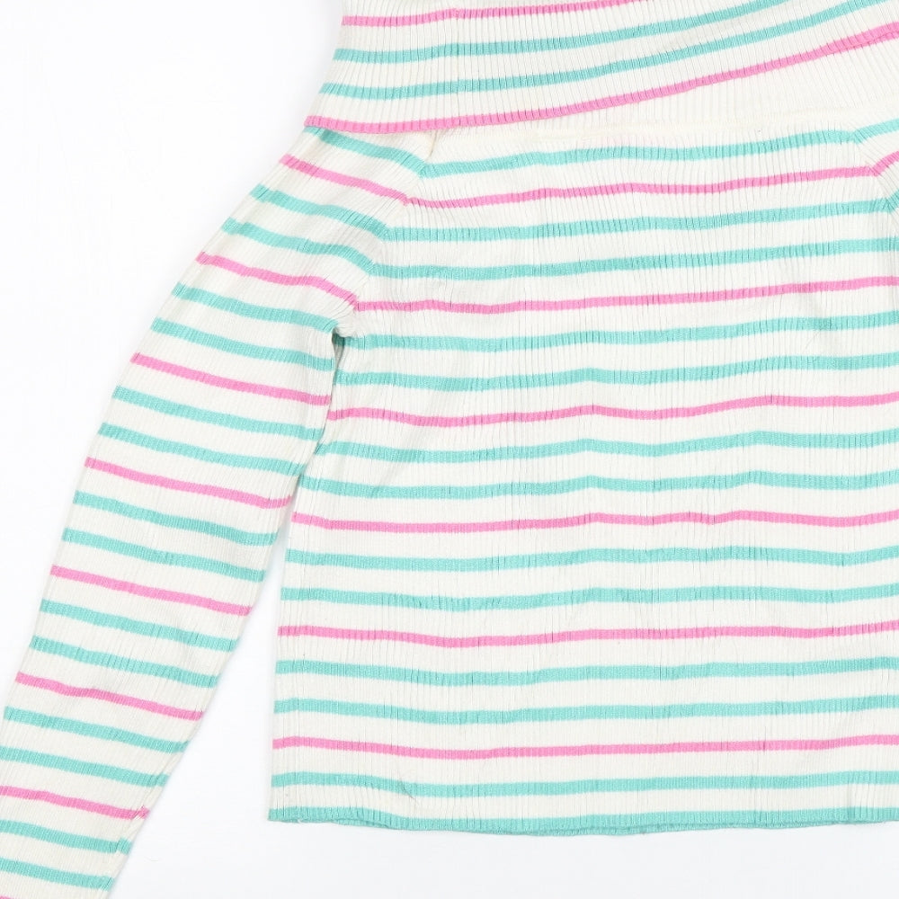 Nextgen Club Girls White Striped  Pullover Jumper Size L