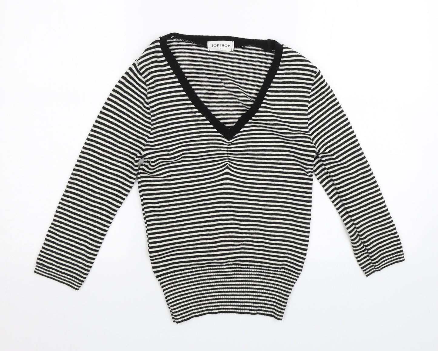 Topshop Womens Black Striped  Pullover Jumper Size 8