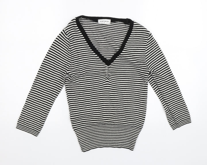 Topshop Womens Black Striped  Pullover Jumper Size 8