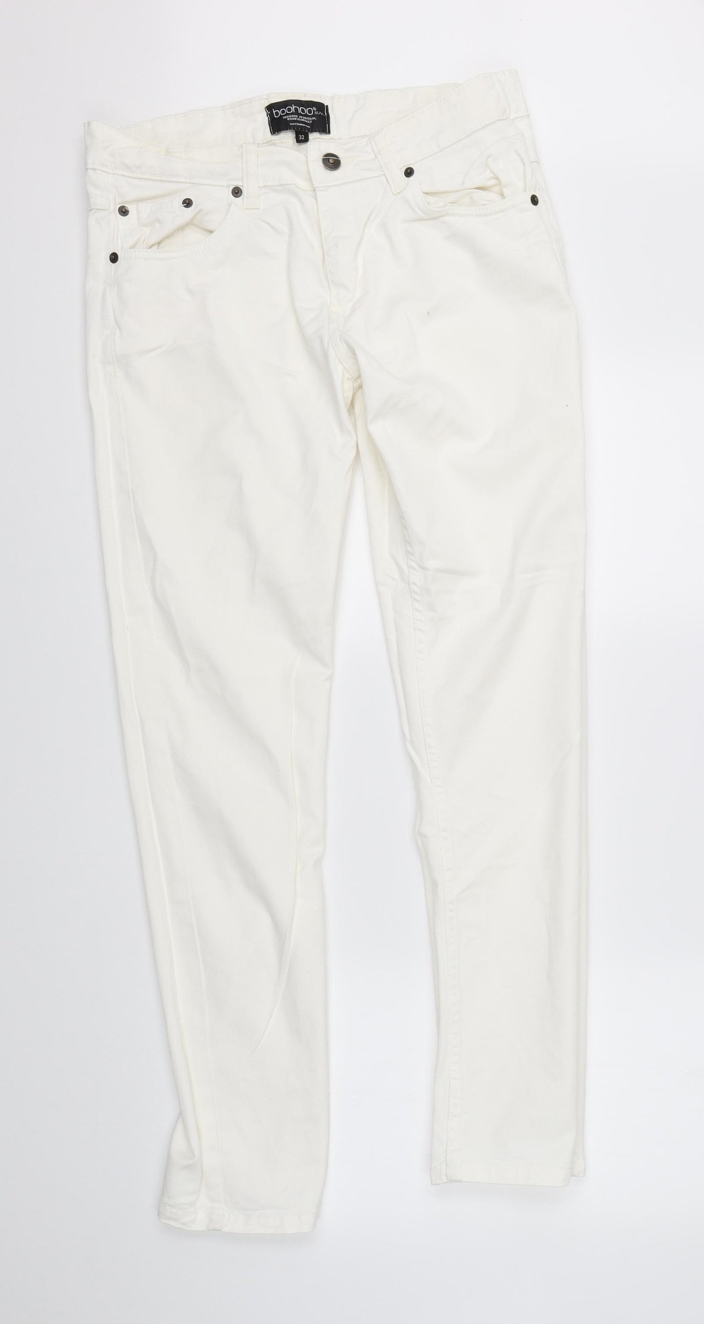 Boohoo Mens White  Denim Straight Jeans Size 32 L30 in
