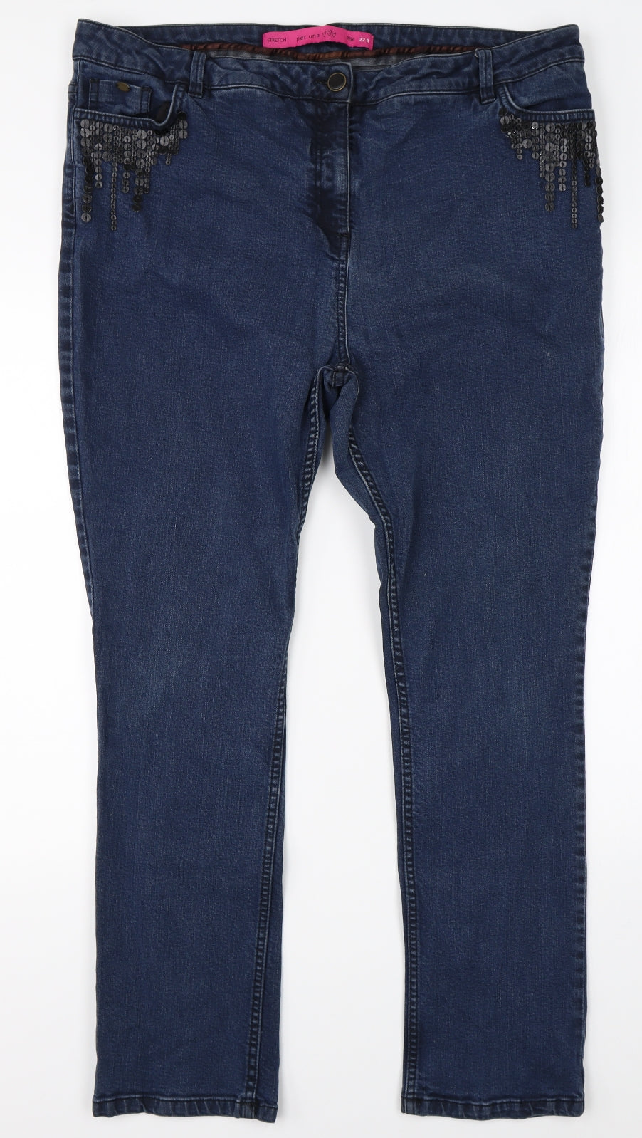 Per Una Womens Blue  Denim Straight Jeans Size 22 L27 in