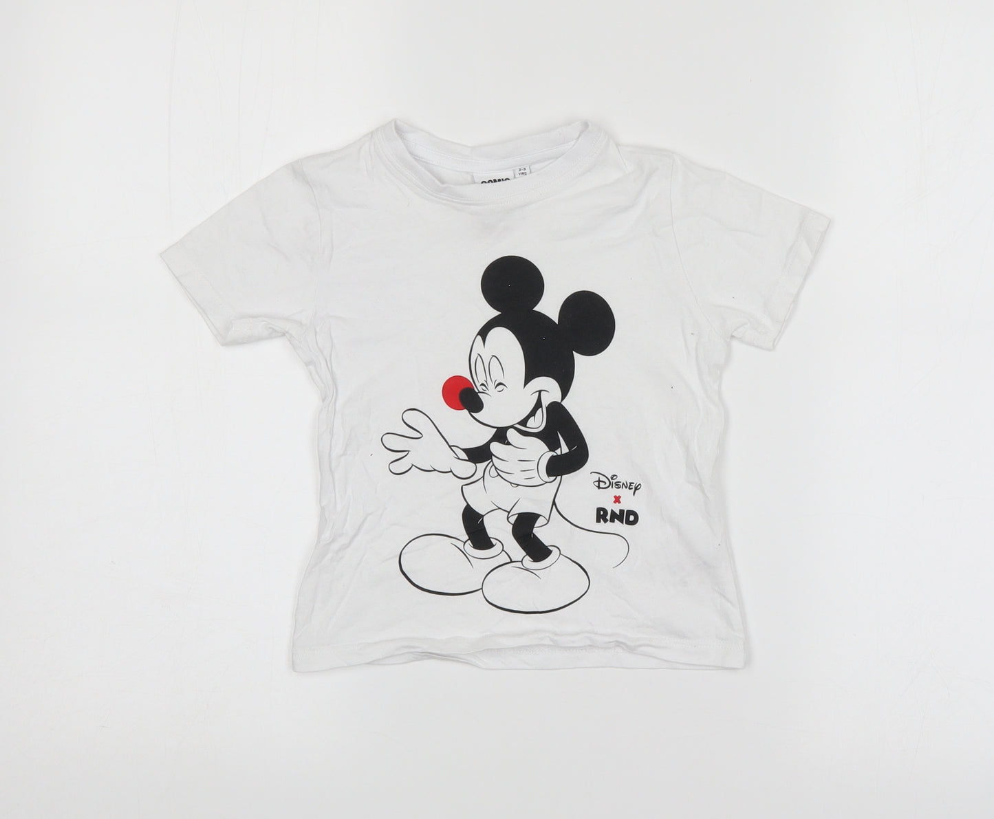Preworn Boys White   Basic T-Shirt Size 2-3 Years  - Mickey Mouse, Comic Relief, Red Nose Day