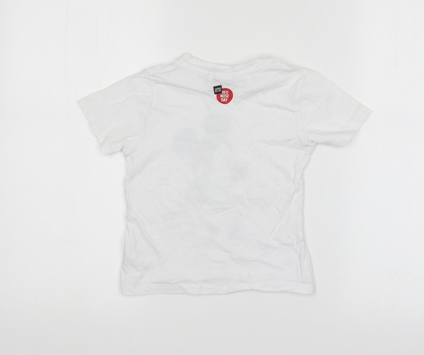 Preworn Boys White   Basic T-Shirt Size 2-3 Years  - Mickey Mouse, Comic Relief, Red Nose Day