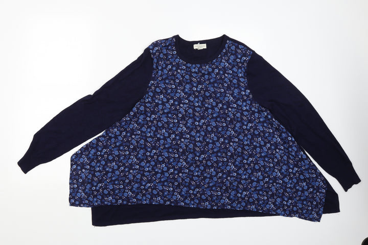 Monsoon Womens Blue Floral Pullover Jumper Size 14