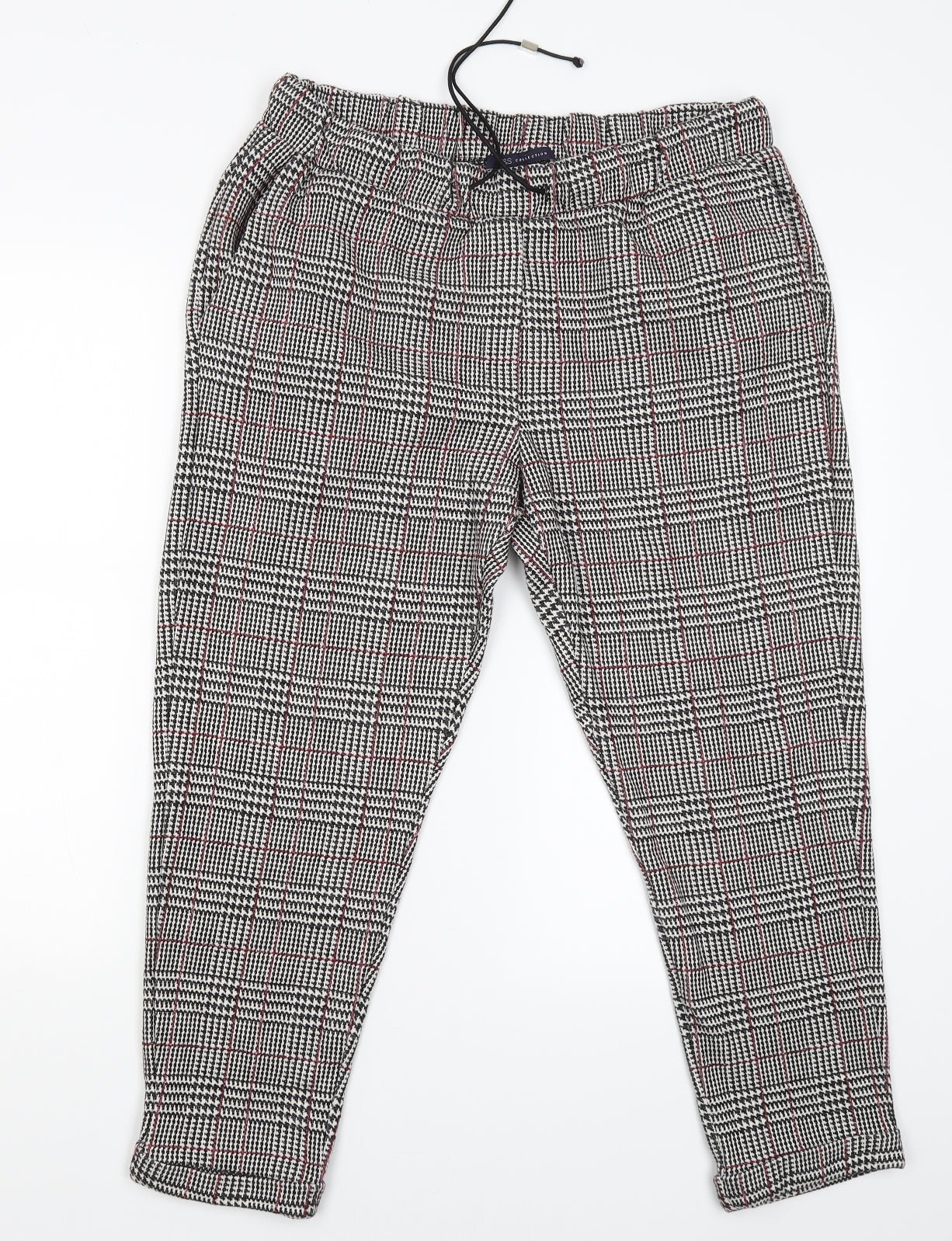 M&S Womens Black Check  Jogger Trousers Size 14 L23 in