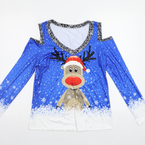 Preworn Womens Blue Fair Isle  Top Pyjama Top Size S  - Rudolph Christmas