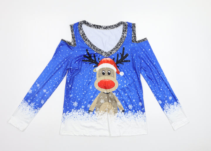 Preworn Womens Blue Fair Isle  Top Pyjama Top Size S  - Rudolph Christmas