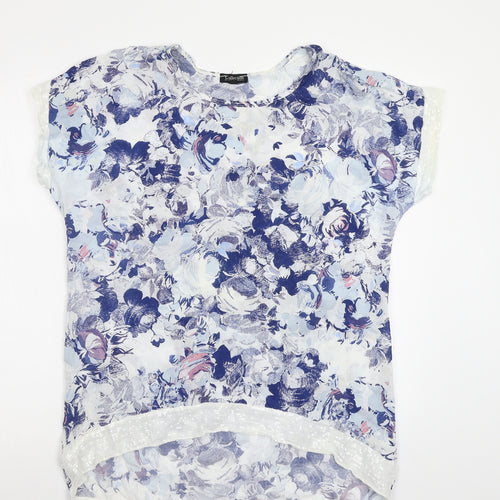 First Avenue Womens White Floral  Basic Blouse Size L