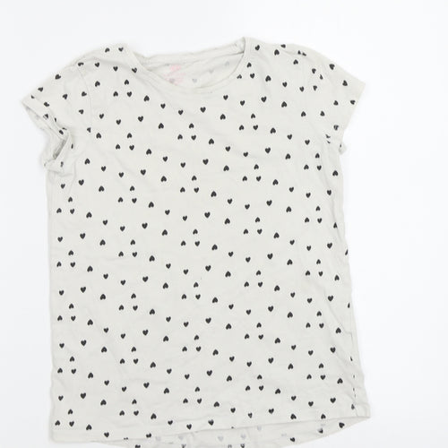 H&M Girls White Geometric  Basic T-Shirt Size 4-5 Years  - Hearts