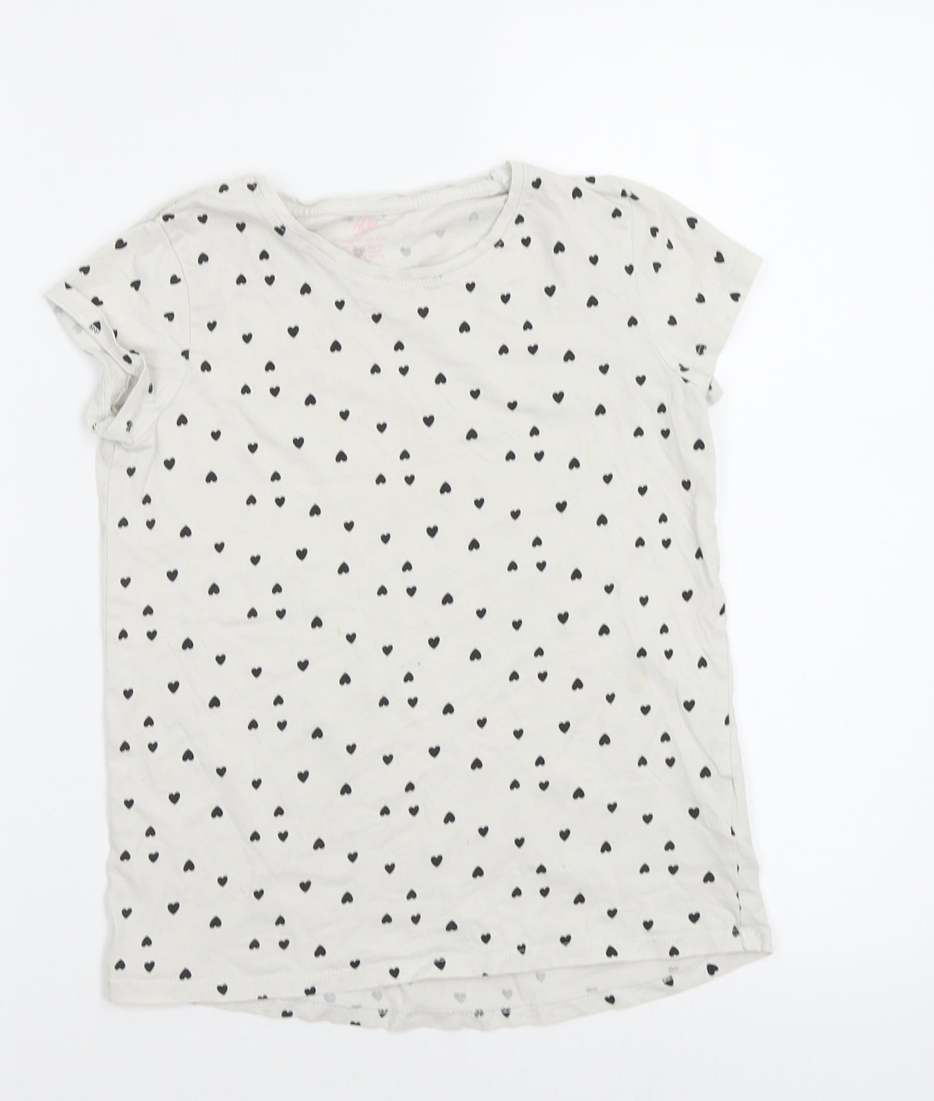 H&M Girls White Geometric  Basic T-Shirt Size 4-5 Years  - Hearts