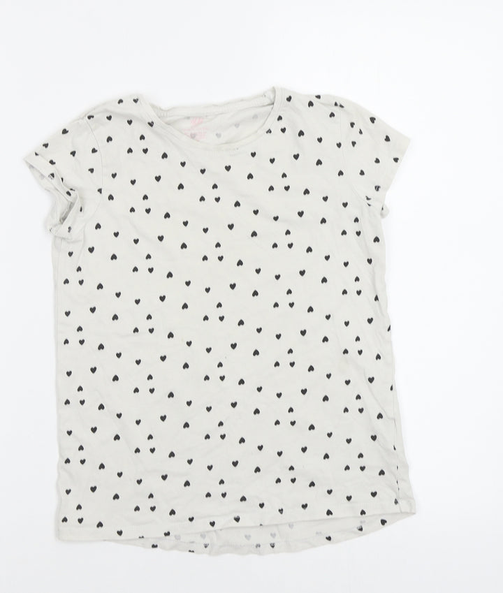 H&M Girls White Geometric  Basic T-Shirt Size 4-5 Years  - Hearts