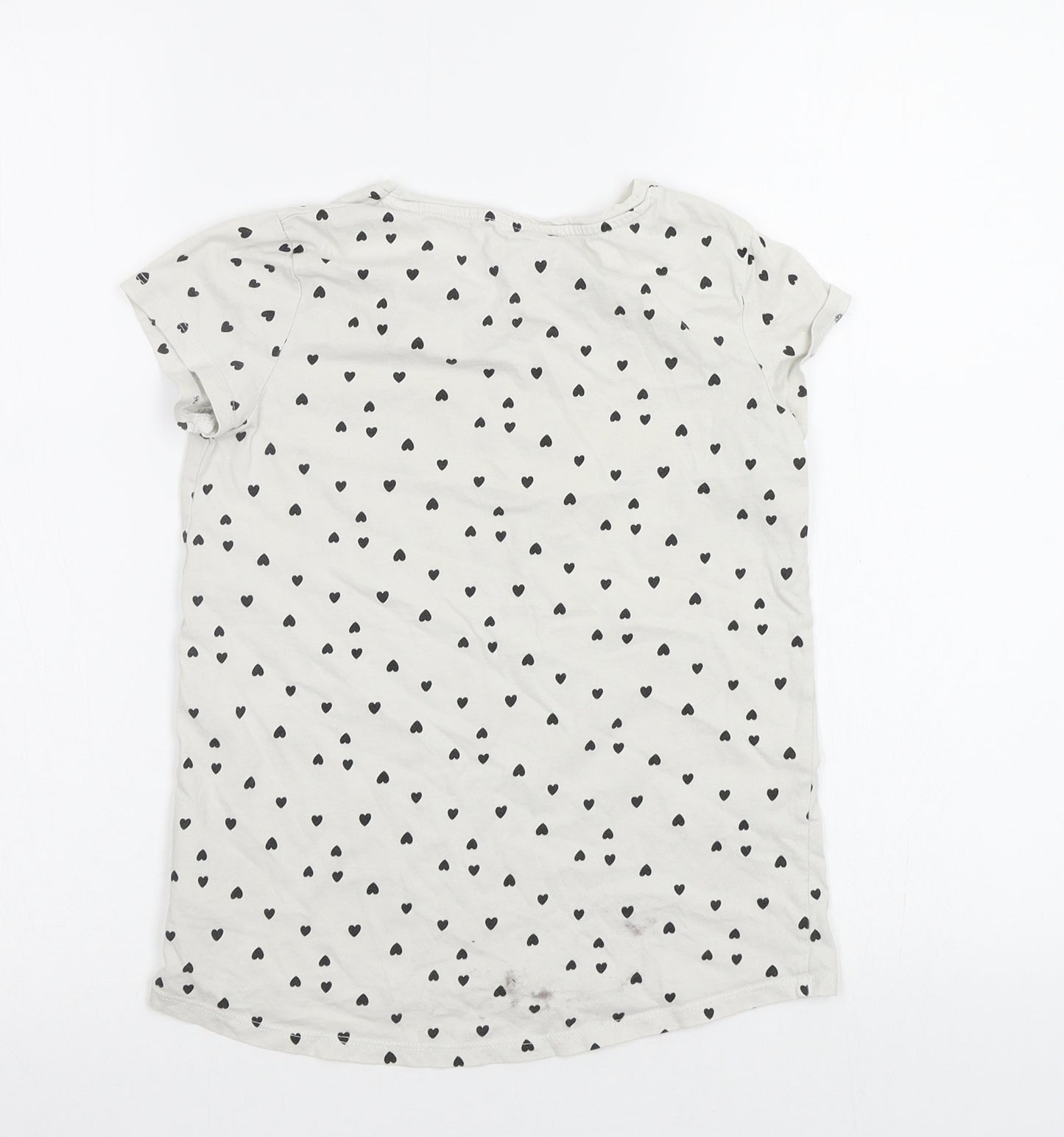H&M Girls White Geometric  Basic T-Shirt Size 4-5 Years  - Hearts
