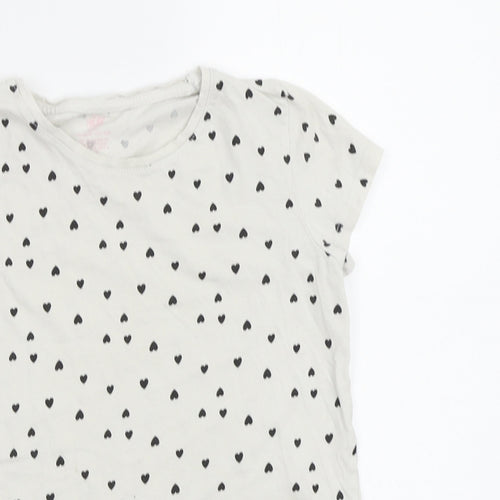 H&M Girls White Geometric  Basic T-Shirt Size 4-5 Years  - Hearts