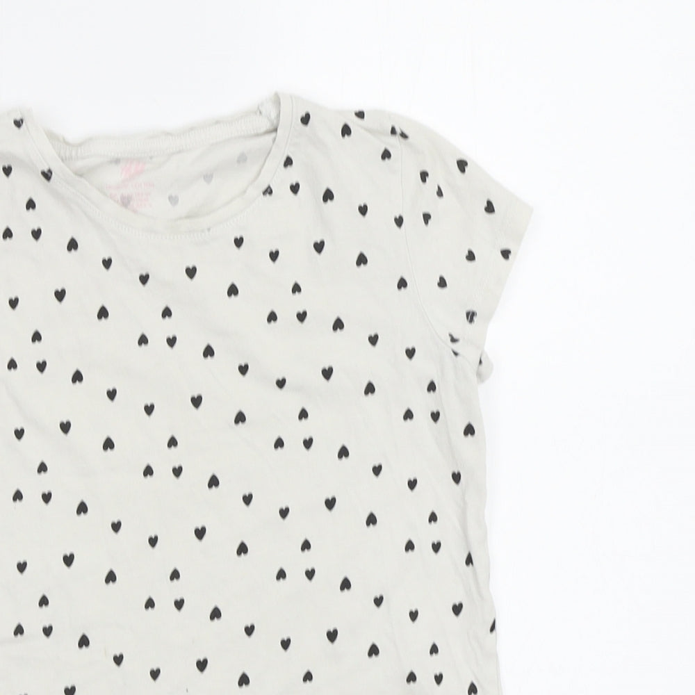 H&M Girls White Geometric  Basic T-Shirt Size 4-5 Years  - Hearts