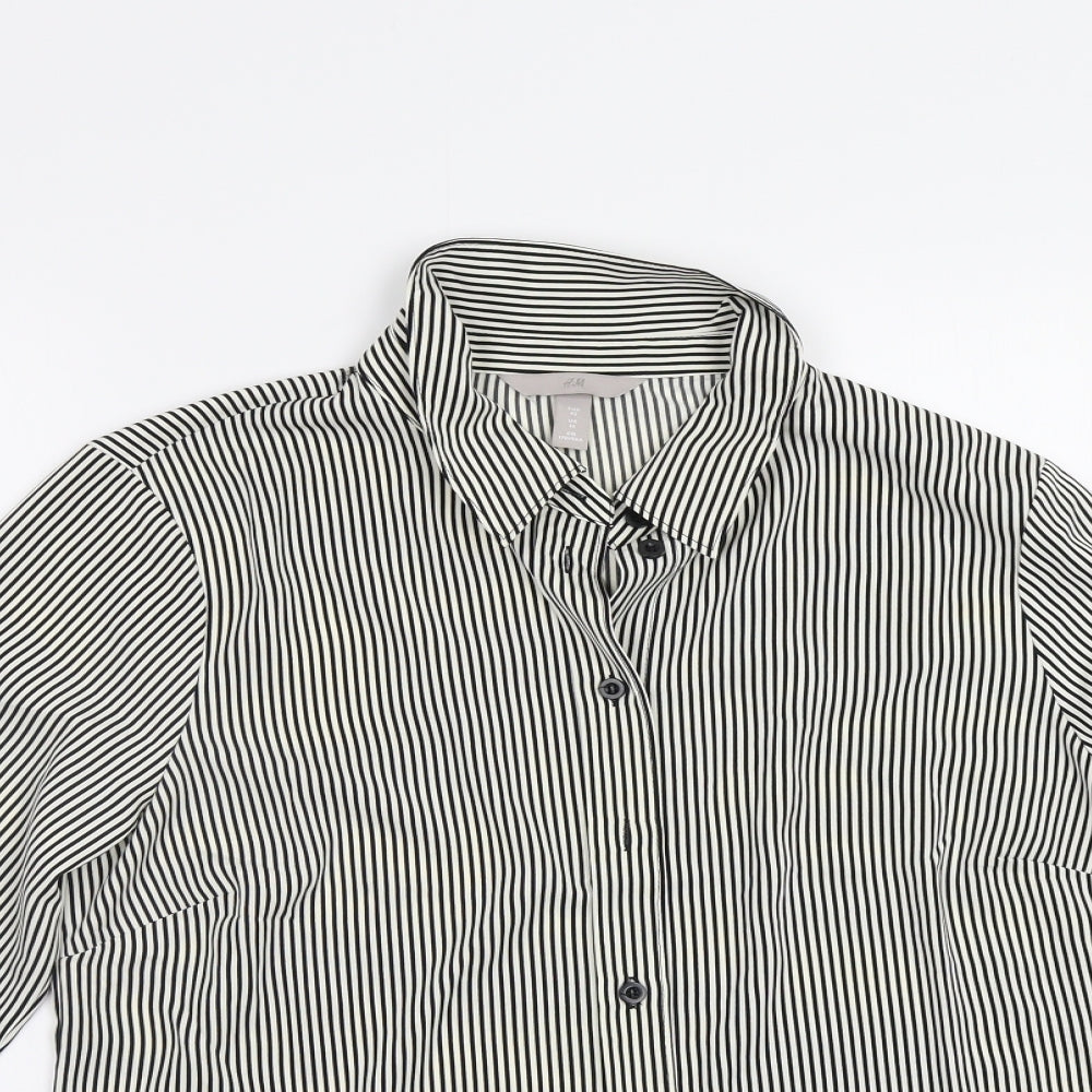 H&M Womens Black Striped  Basic Button-Up Size 14