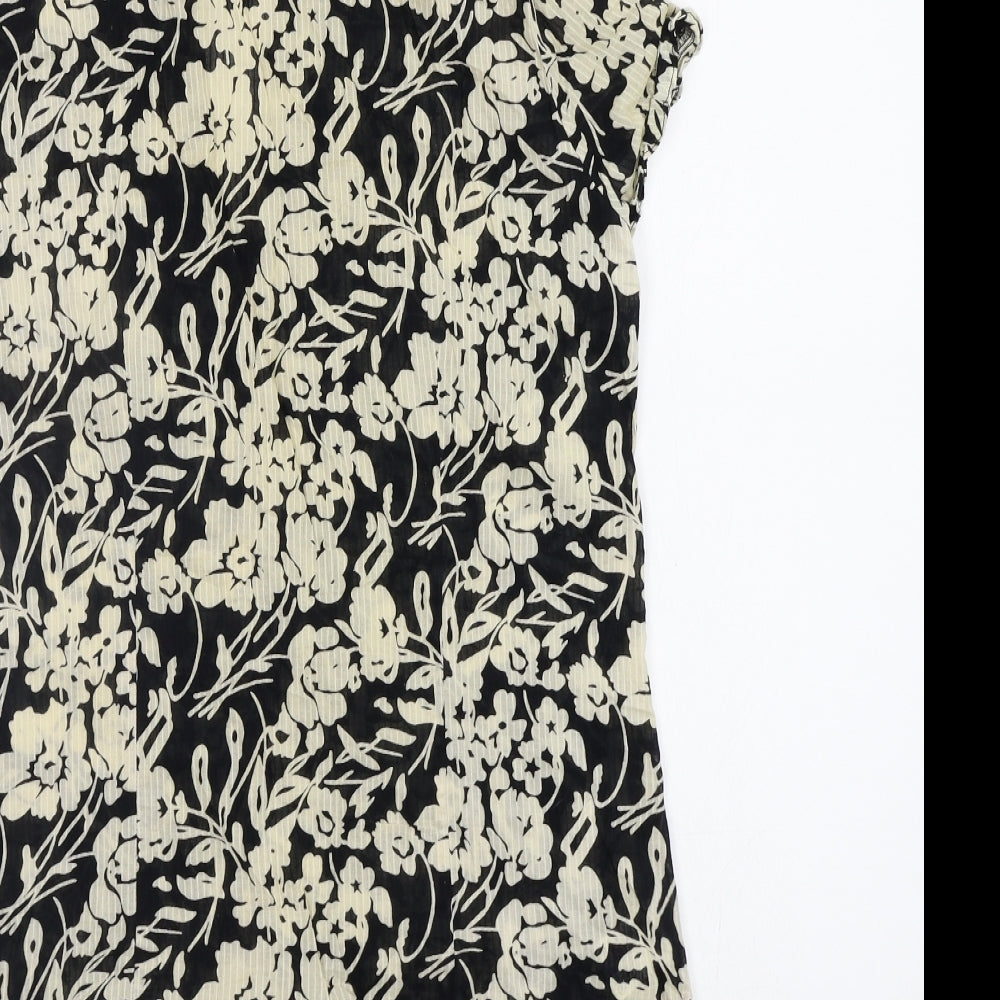 Soon Womens Black Floral  Basic Blouse Size 14