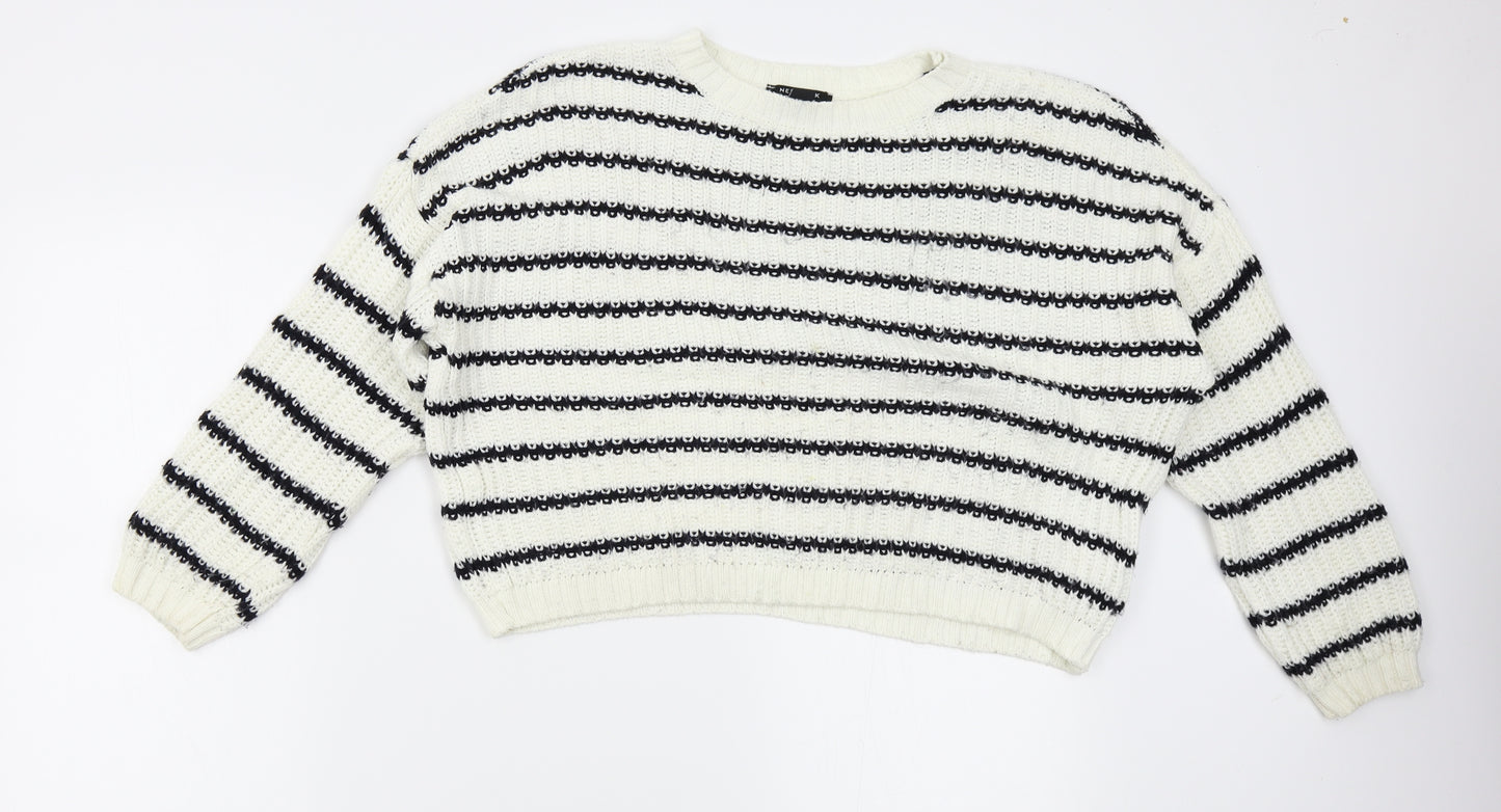 New Look Girls White Striped  Pullover Jumper Size 14-15 Years  - cropped