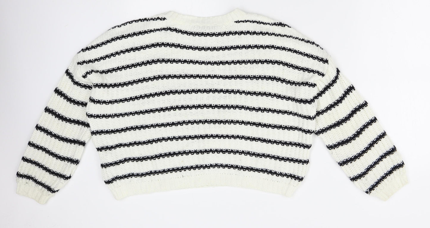 New Look Girls White Striped  Pullover Jumper Size 14-15 Years  - cropped