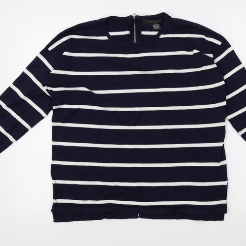 89th & Madison Womens Blue Striped  Pullover Jumper Size M