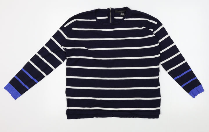 89th & Madison Womens Blue Striped Pullover Jumper Size M