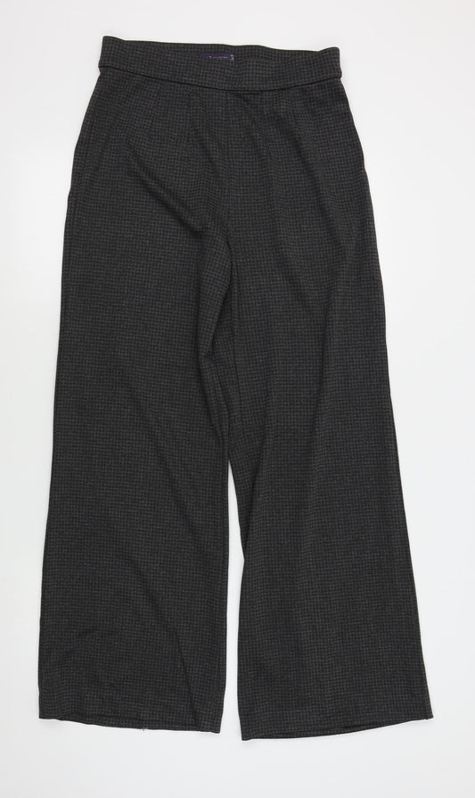Front view of Marks & Spencer women’s grey check trousers, size UK 12, 28-inch leg