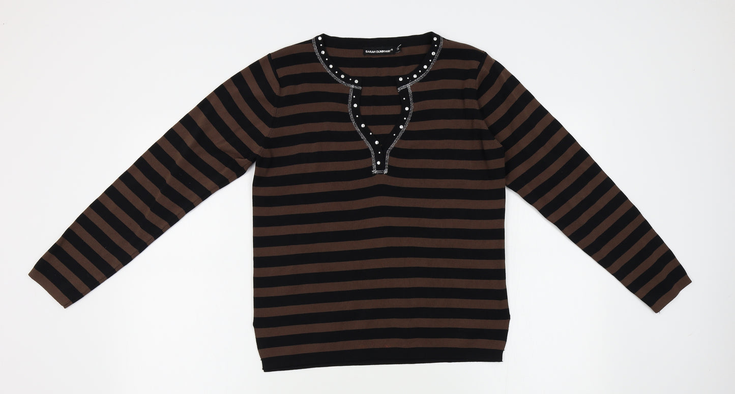 sarah dunway Womens Brown Striped  Pullover Jumper Size M