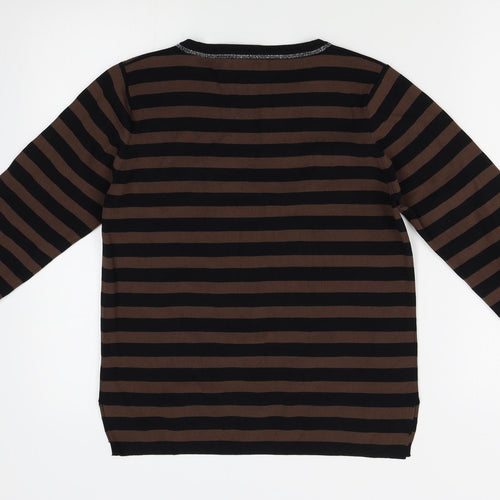 sarah dunway Womens Brown Striped  Pullover Jumper Size M