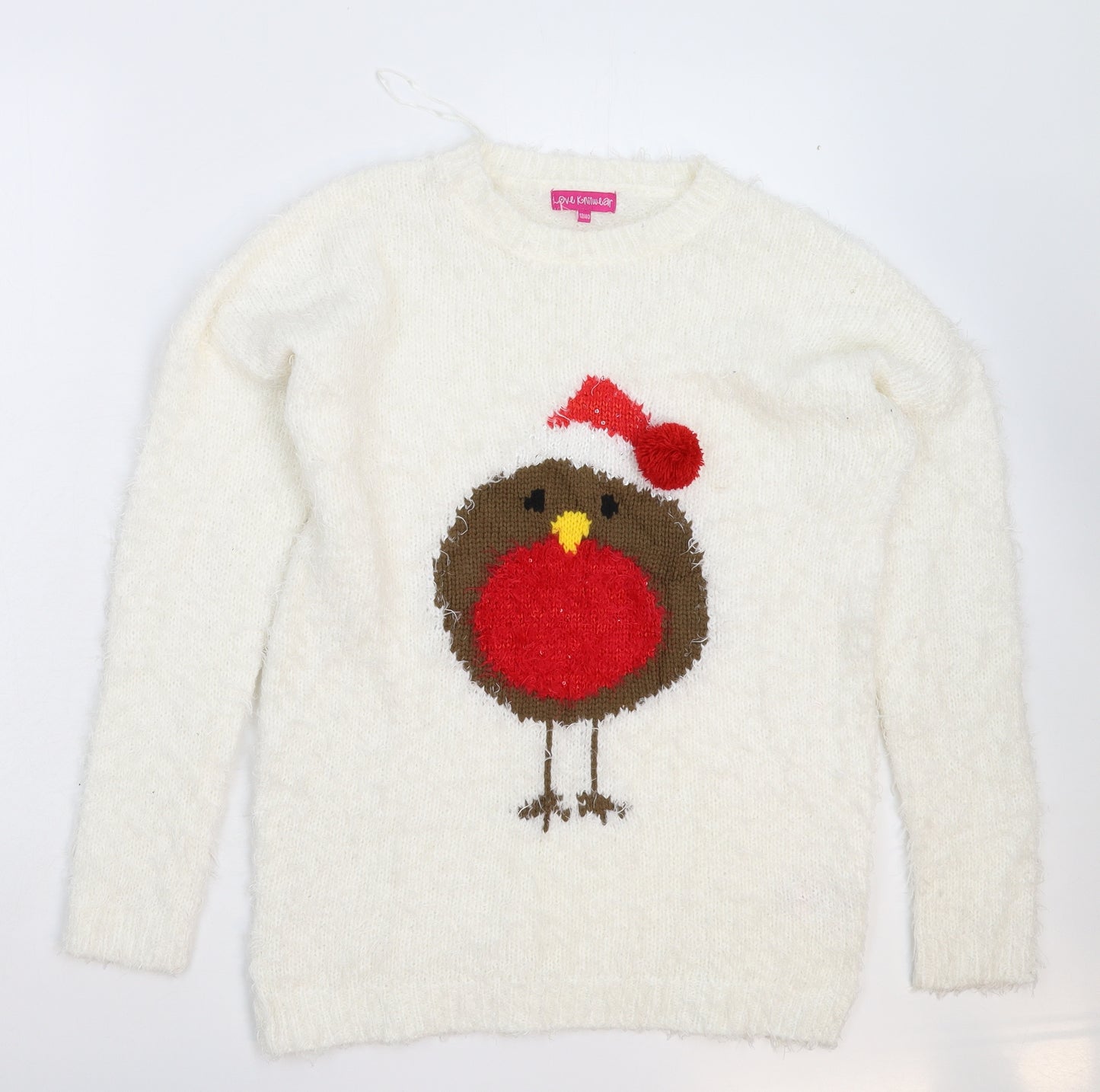 Love Knitwear Womens White  Knit Pullover Jumper Size 12  - Christmas