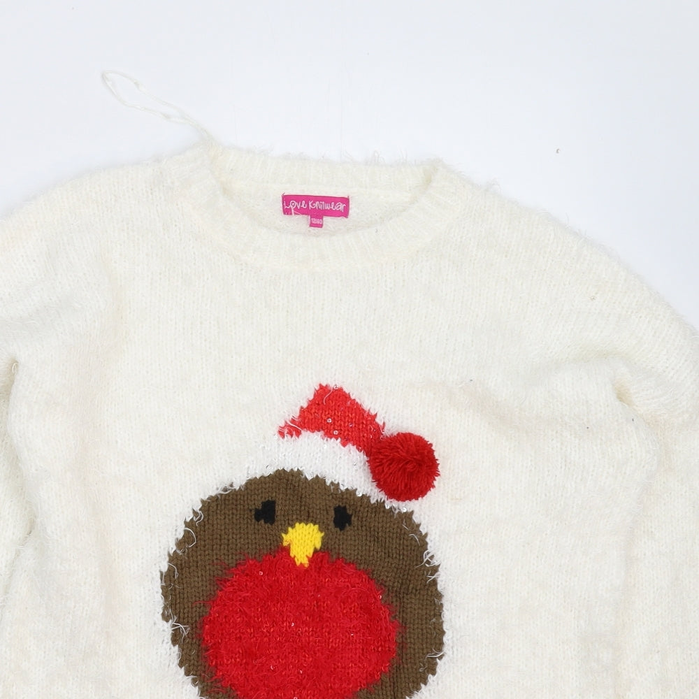 Love Knitwear Womens White  Knit Pullover Jumper Size 12  - Christmas
