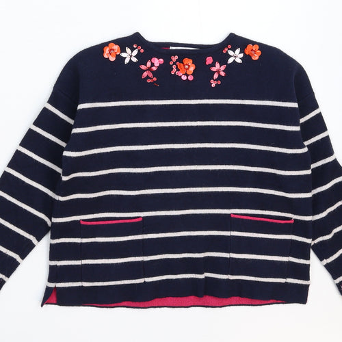 Jasper Conran Girls Blue Striped Knit Pullover Jumper Size 5-6 Years