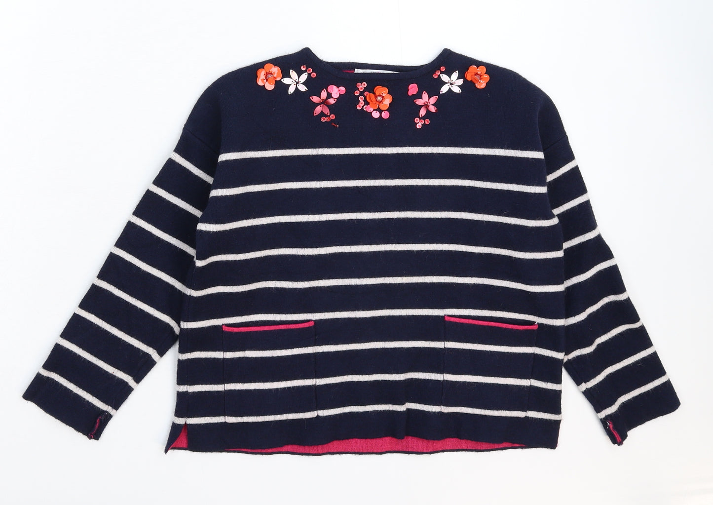 Jasper Conran Girls Blue Striped Knit Pullover Jumper Size 5-6 Years