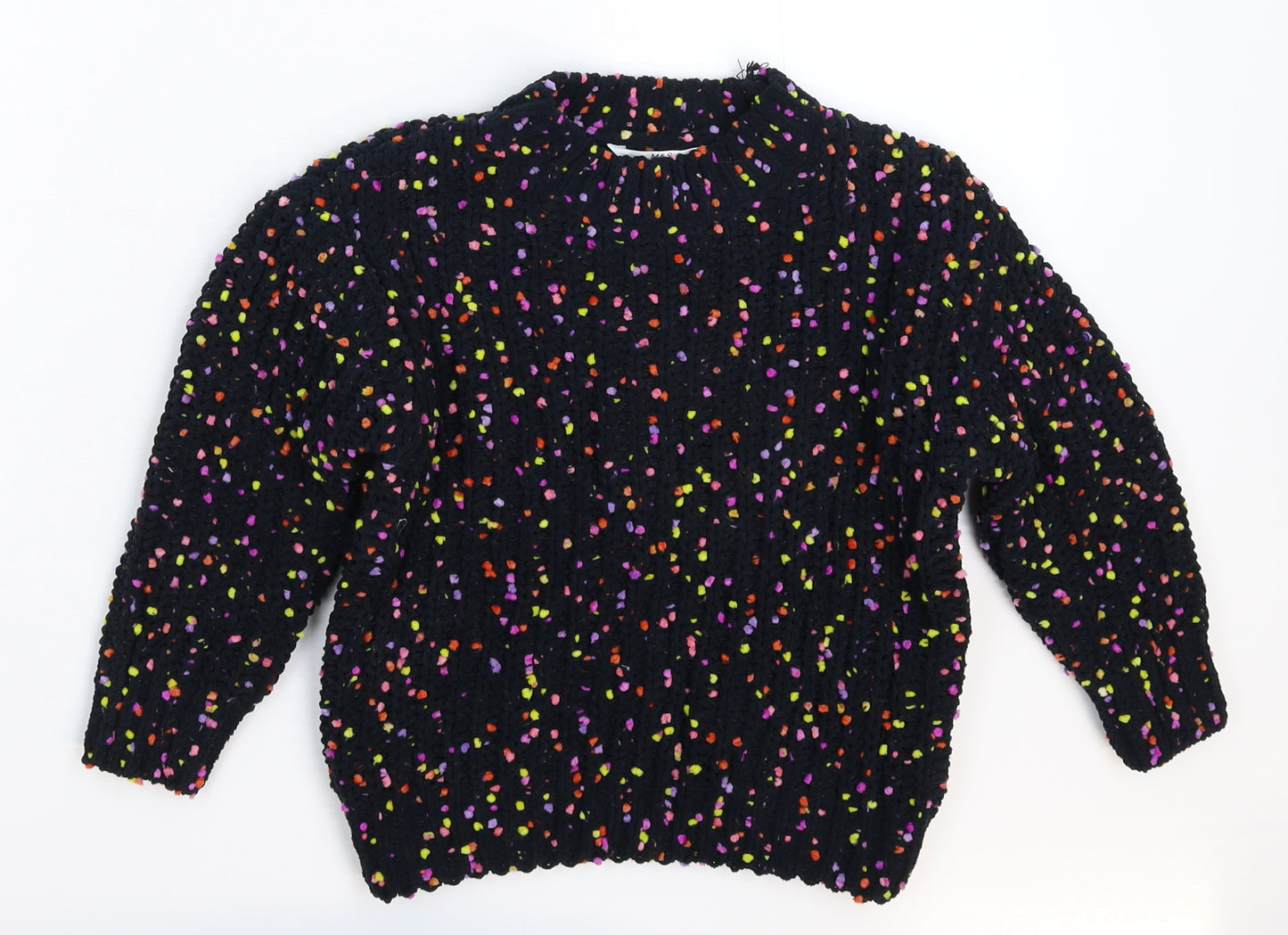 Marks and Spencer Boys Black Spotted Knit Pullover Jumper Size 6-7 Years