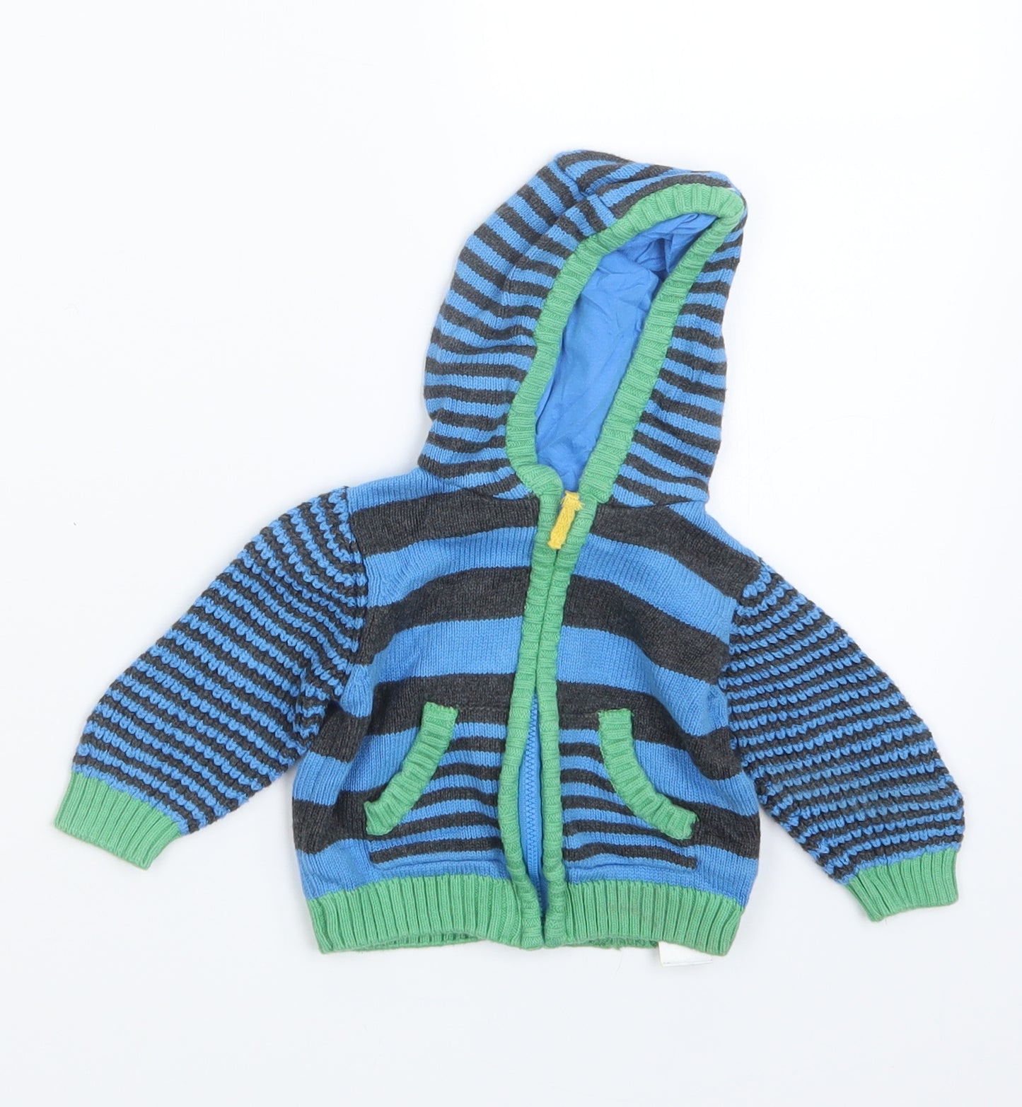 Marks and Spencer Boys Blue Striped Knit Cardigan Jumper Size 3-6 Months