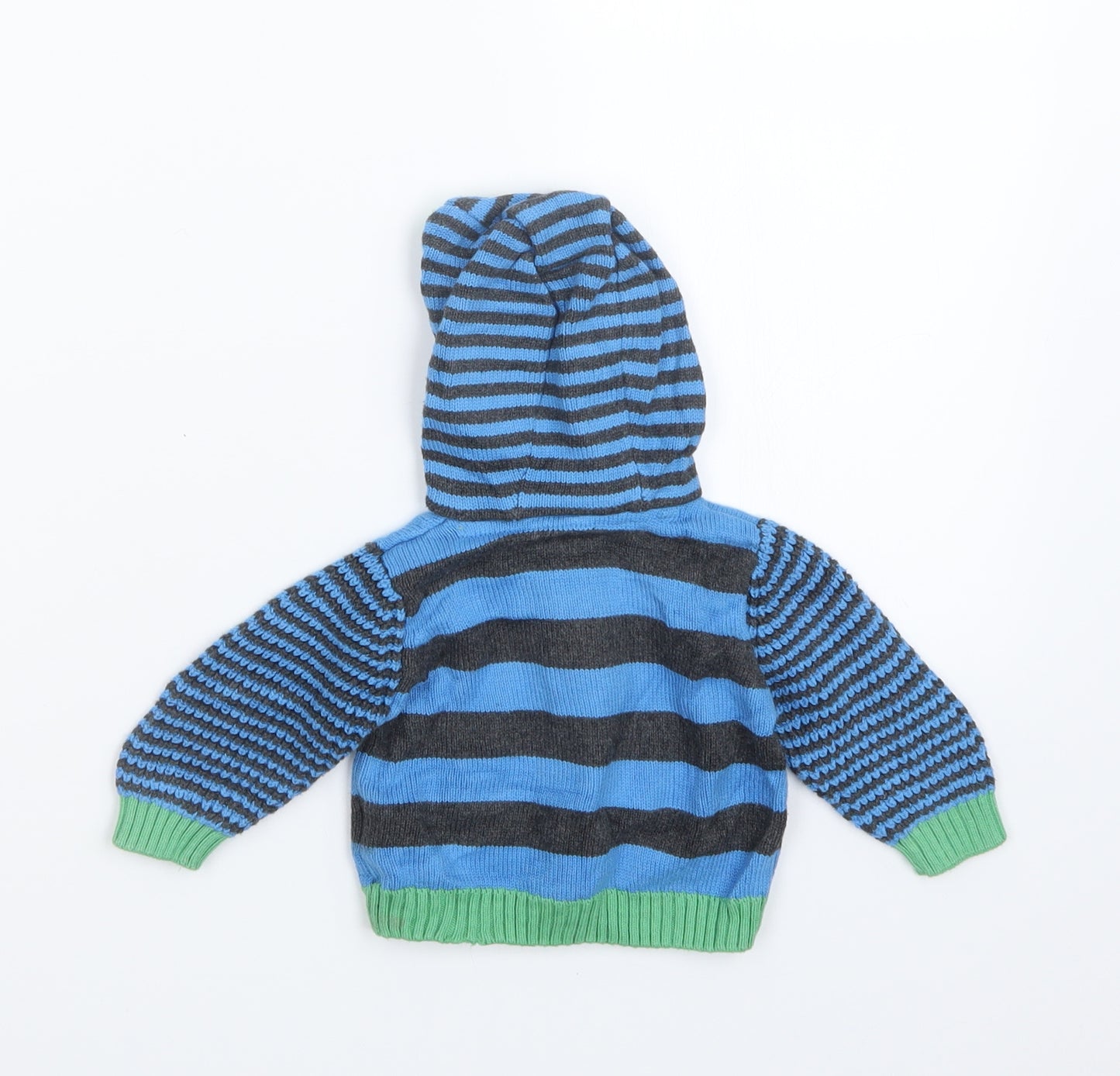 Marks and Spencer Boys Blue Striped Knit Cardigan Jumper Size 3-6 Months